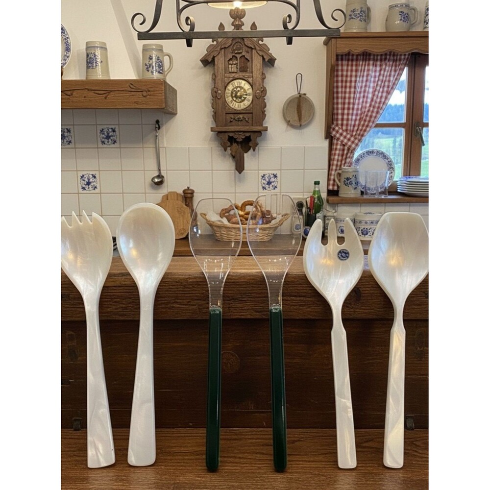 MCM lucite serving ware Plexiglas 3 Sets Serving Salad Spoon Fork Spork Vintage